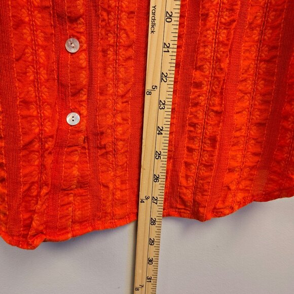 J. Jill Womens XL Orange Textured Cotton Button Front Blouse 3/4 Balloon Sleeves - Picture 10 of 10